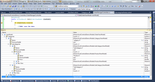 Dynamically adding controls on a hierarchical structure on MVC