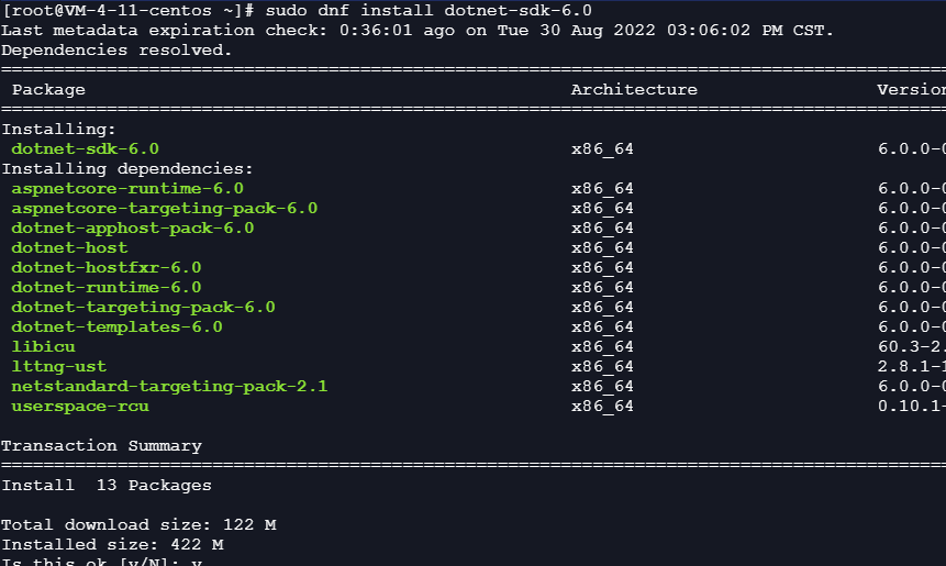 CentOS 8.2 安裝aspnetcore-runtime-6.0